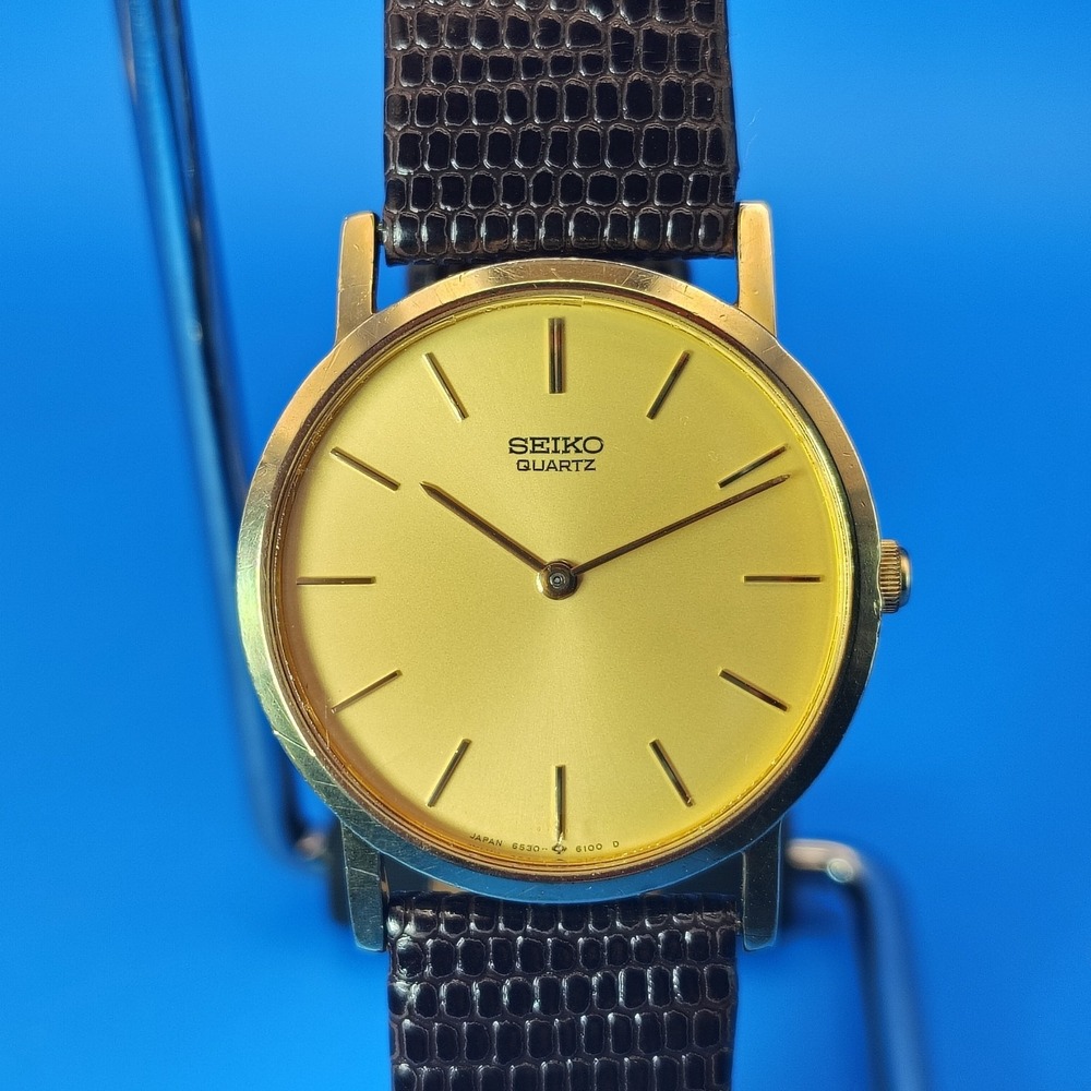 Vintage‎ 1981 Seiko Japan 30mm Mens Quartz Dress Watch Lizard Strap Full Restore